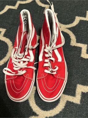 Red High-Top vans Sneakers with White Stripe